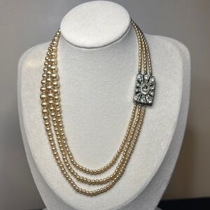 Vintage Champagne Faux Multi Pearl 17” Necklace Art Deco 1940’s